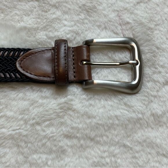 Torino Made In USA Brown Leather Black Braiding Belt Size 44 - Picture 5 of 10